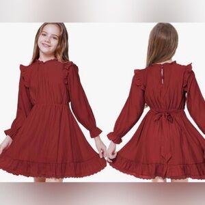 NWT Girls Long Sleeve Dress Flared Belted Fall Casual Dress  11-12 Years